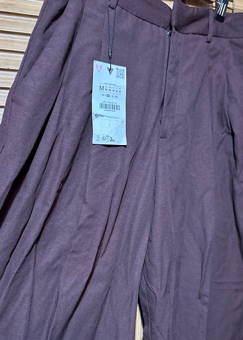 Mor Renkli Geniş Kesim Keten Pantolon - Görsel 2