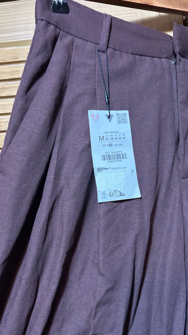 Mor Renkli Geniş Kesim Keten Pantolon - Görsel 3