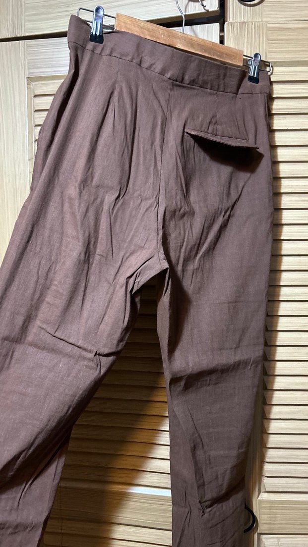 Düğmeli Kahverengi Keten Kadın Pantolon - Görsel 2