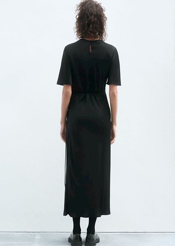 Siyah Kadın Uzun Elbise, Kısa Kollu, Salaş Kesim - Görsel 2