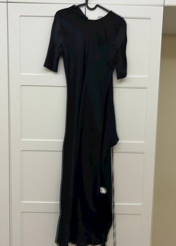 Siyah Kadın Uzun Elbise, Kısa Kollu, Salaş Kesim - Görsel 9