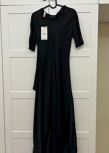 Siyah Kadın Uzun Elbise, Kısa Kollu, Salaş Kesim - Görsel 8