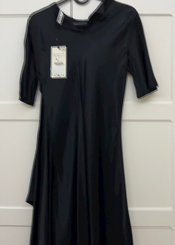 Siyah Kadın Uzun Elbise, Kısa Kollu, Salaş Kesim - Görsel 7