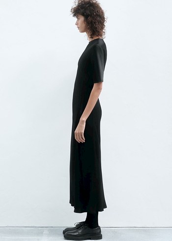 Siyah Kadın Uzun Elbise, Kısa Kollu, Salaş Kesim - Görsel 3