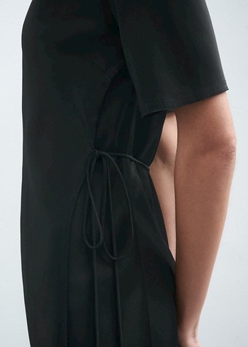 Siyah Kadın Uzun Elbise, Kısa Kollu, Salaş Kesim - Görsel 6