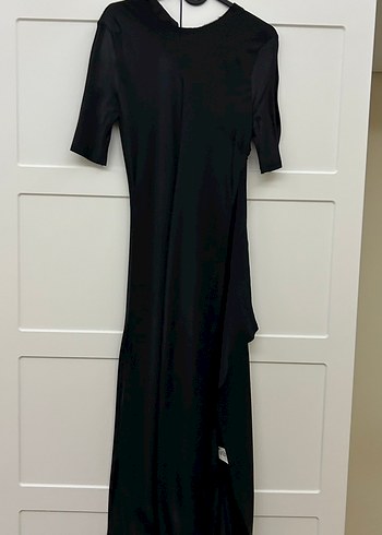 Siyah Kadın Uzun Elbise, Kısa Kollu, Salaş Kesim - Görsel 10