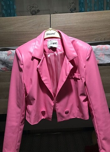 Crop deri blazer ceket