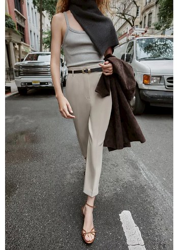 Zara kemerli yüksel bel pantolon - Görsel 5