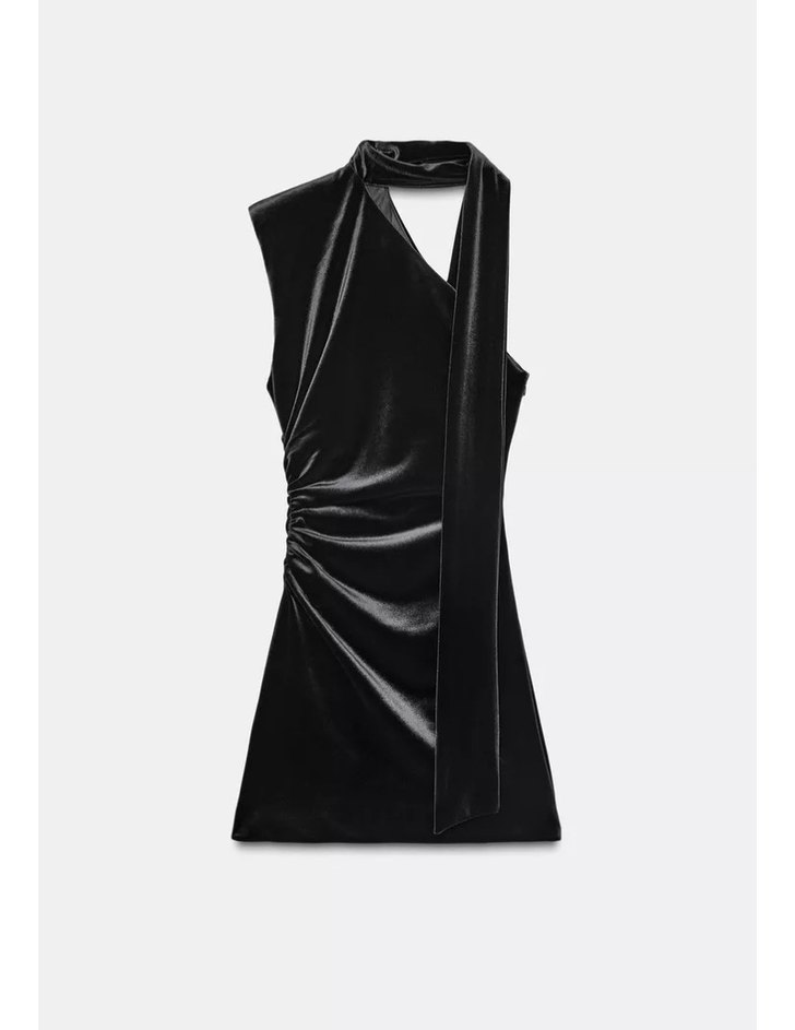 Zara kadife foulard elbise - Görsel 4