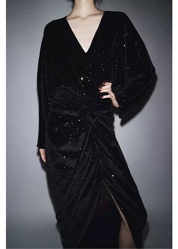 Zara vatkalı pullu elbise - Görsel 4