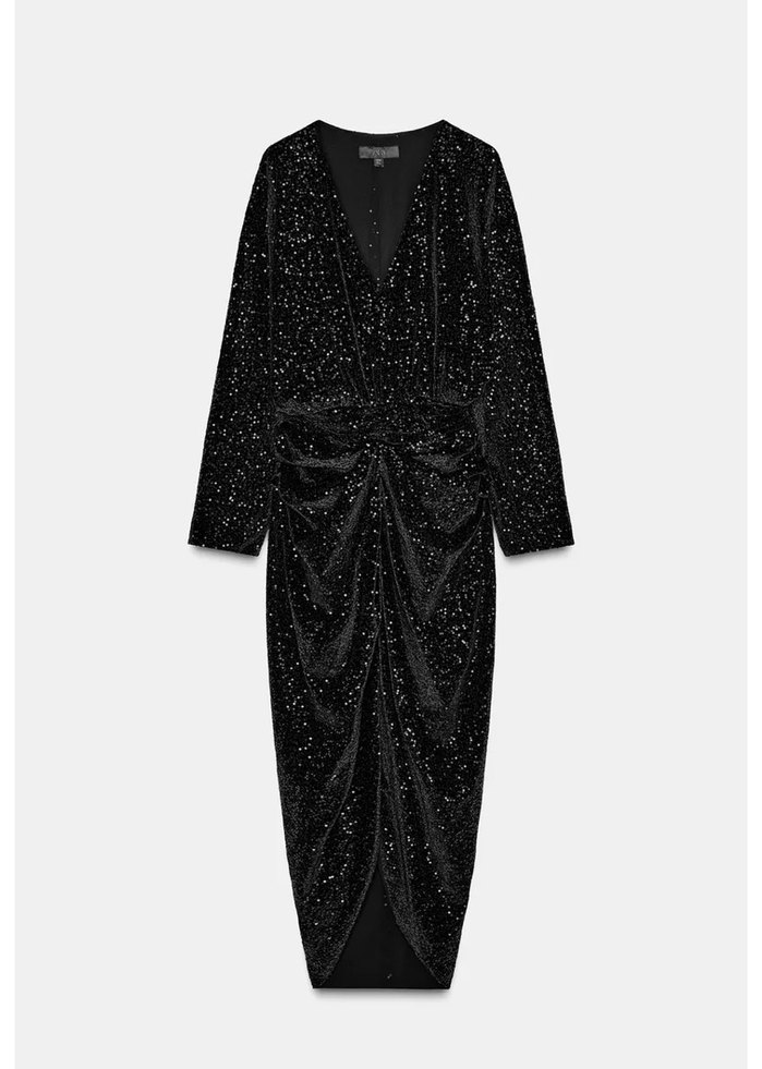 Zara vatkalı pullu elbise - Görsel 5