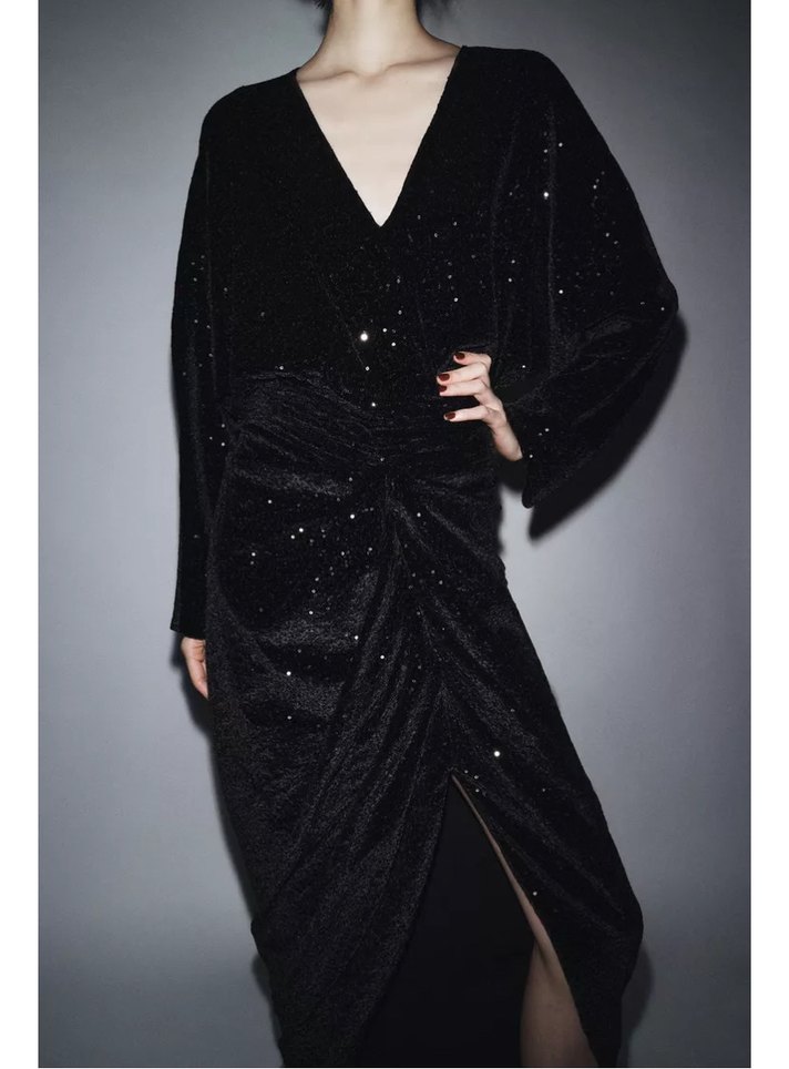 Zara vatkalı pullu elbise - Görsel 4