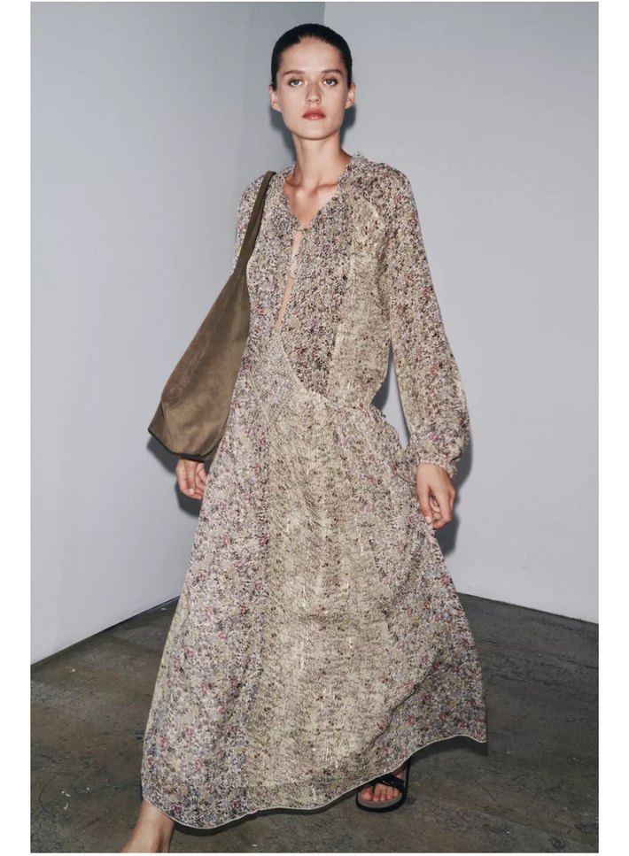 Zara metalik iplikli elbise - Görsel 4