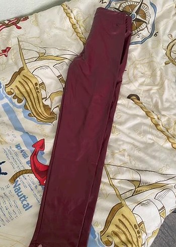 Diğer Fermuarlı Bordo Deri Kadın Tayt