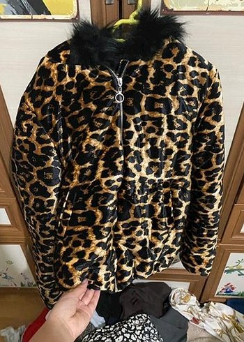 Diğer Kürk Detaylı Leopar Desenli Kadın Ceket