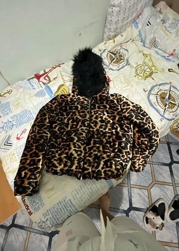 l Beden kahverengi Renk Kürk Detaylı Leopar Desenli Kadın Ceket