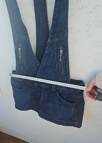 Kadın Kot Midi Askılı Tulum Kemerli - Görsel 4