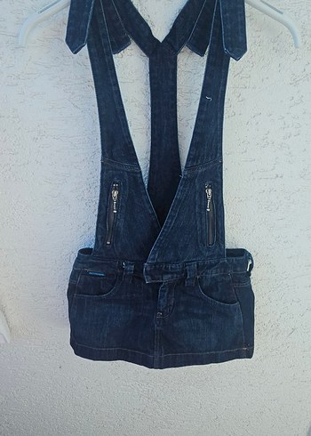 Kadın Kot Midi Askılı Tulum Kemerli - Görsel 7