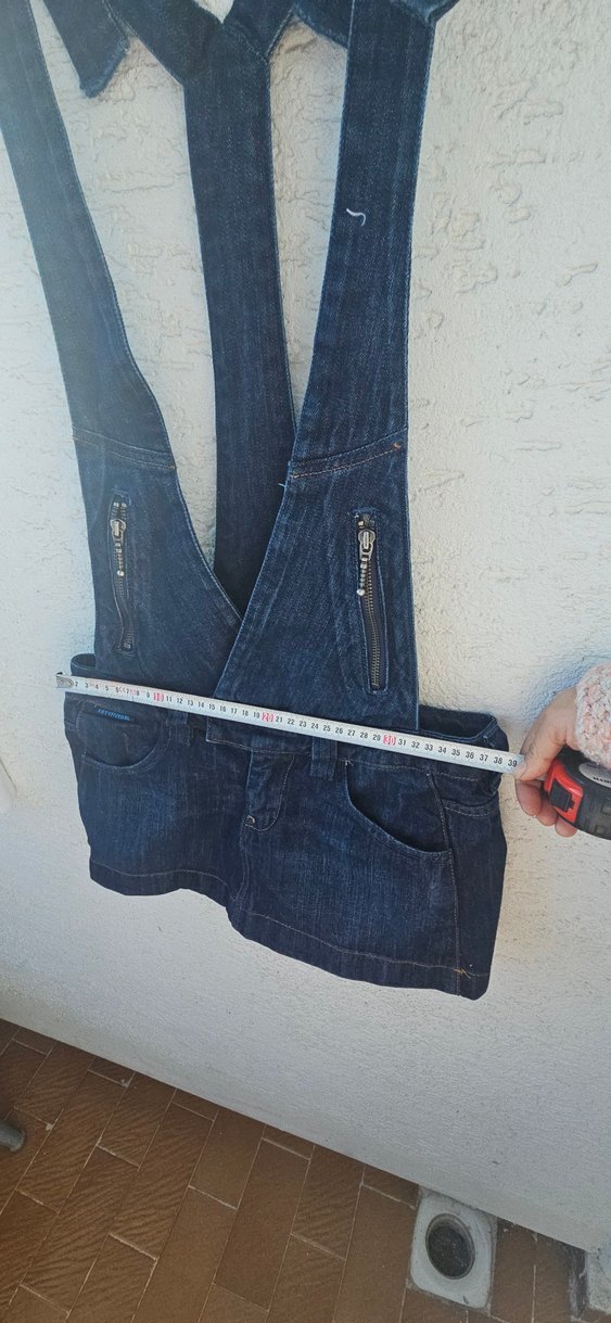 Kadın Kot Midi Askılı Tulum Kemerli - Görsel 4