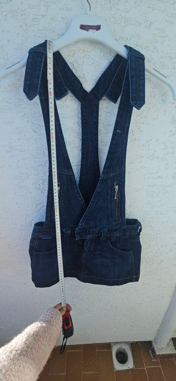 Kadın Kot Midi Askılı Tulum Kemerli - Görsel 5