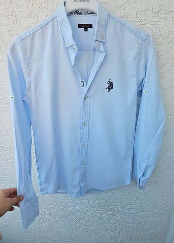 Mavi Pamuklu Kadın Gömlek, Uzun Kollu, Düğmeli - Görsel 12