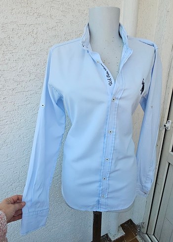 Mavi Pamuklu Kadın Gömlek, Uzun Kollu, Düğmeli - Görsel 10