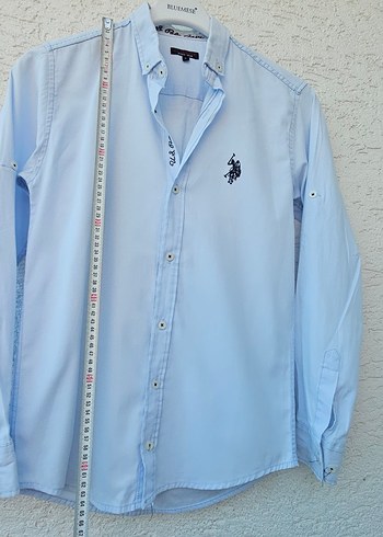 Mavi Pamuklu Kadın Gömlek, Uzun Kollu, Düğmeli - Görsel 6