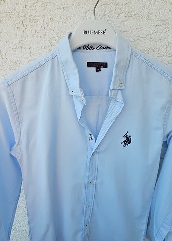 Mavi Pamuklu Kadın Gömlek, Uzun Kollu, Düğmeli - Görsel 5