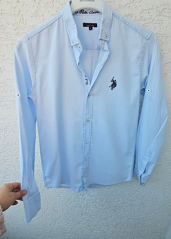 Mavi Pamuklu Kadın Gömlek, Uzun Kollu, Düğmeli - Görsel 9