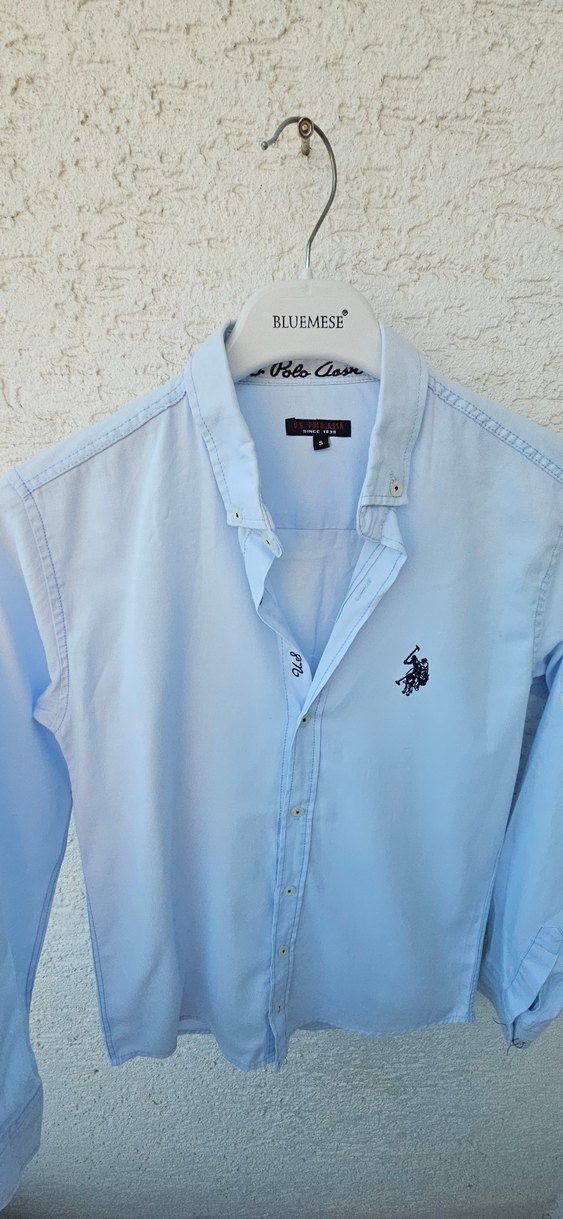 Mavi Pamuklu Kadın Gömlek, Uzun Kollu, Düğmeli - Görsel 5