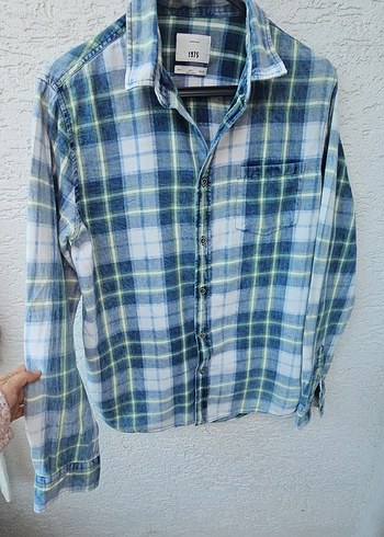 Düğmeli Mavi Pastel Pamuklu Erkek Gömlek - Görsel 5