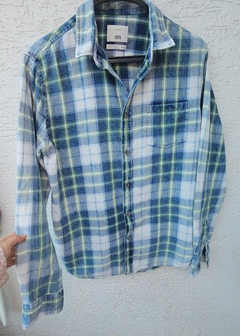 Düğmeli Mavi Pastel Pamuklu Erkek Gömlek - Görsel 3