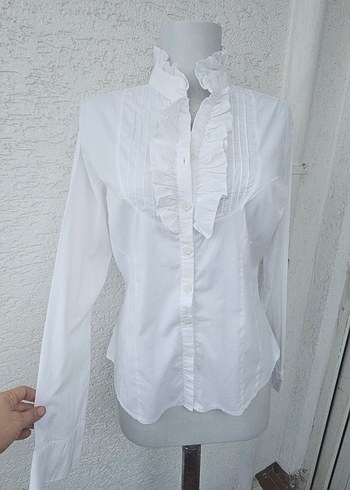 Beyaz Fırfırlı Pamuklu Kadın Gömlek - Görsel 5