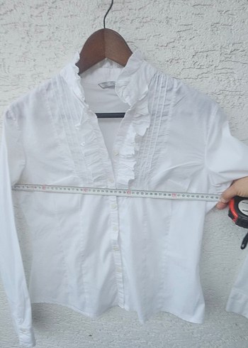 Beyaz Fırfırlı Pamuklu Kadın Gömlek - Görsel 7