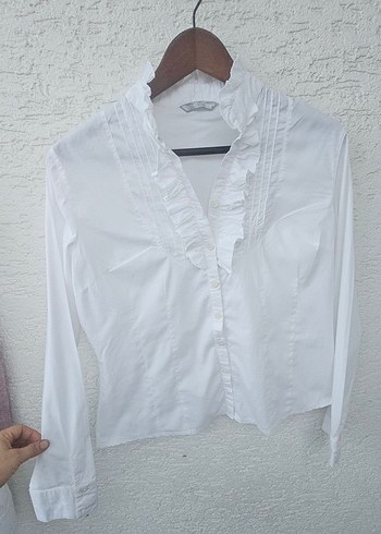 Beyaz Fırfırlı Pamuklu Kadın Gömlek - Görsel 4