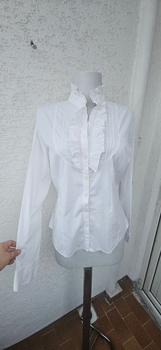 Beyaz Fırfırlı Pamuklu Kadın Gömlek - Görsel 5