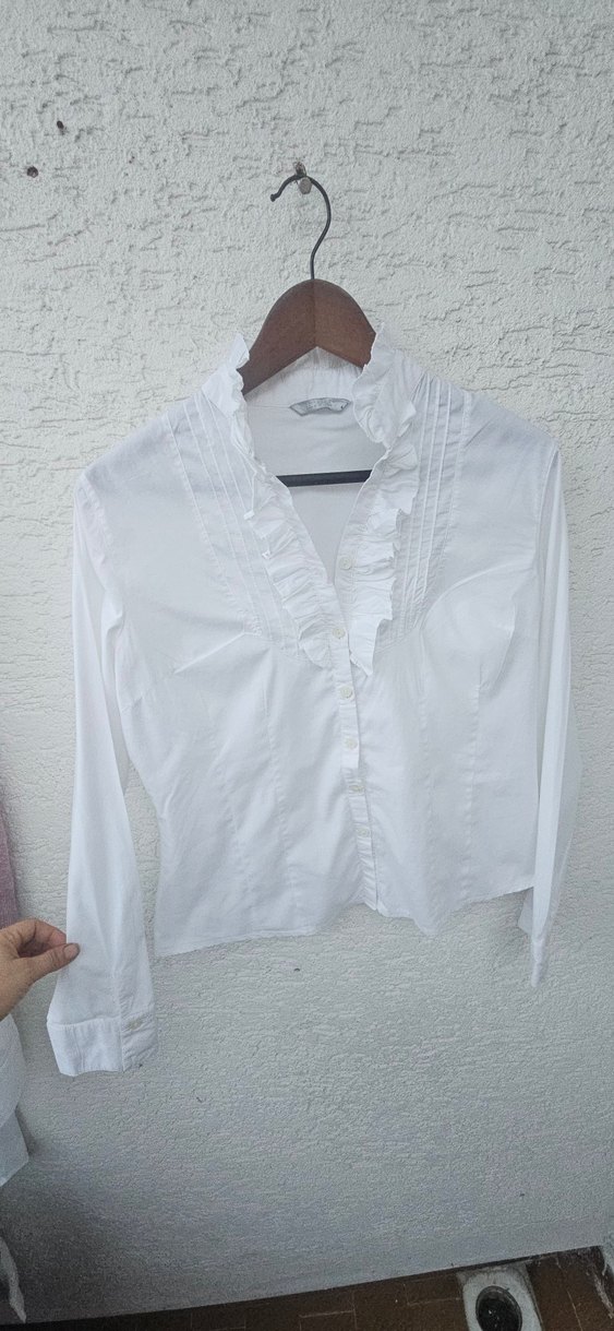 Beyaz Fırfırlı Pamuklu Kadın Gömlek - Görsel 4