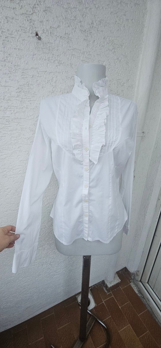 Beyaz Fırfırlı Pamuklu Kadın Gömlek - Görsel 2