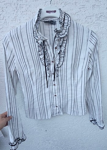 Piliseli Yakalı Uzun Kollu Kadın Gömlek - Görsel 6