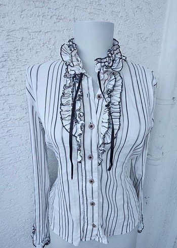 Piliseli Yakalı Uzun Kollu Kadın Gömlek - Görsel 2