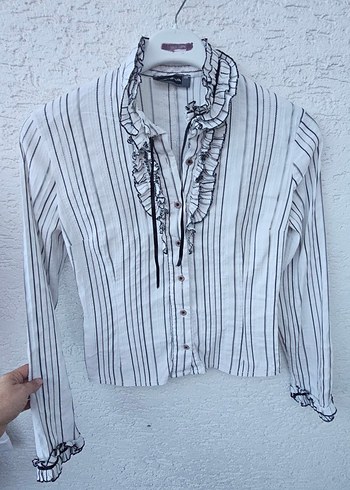 Piliseli Yakalı Uzun Kollu Kadın Gömlek - Görsel 7