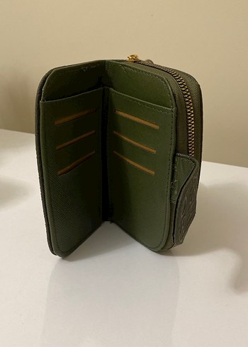 Kadın Haki Deri Fermuarlı Cüzdan - Görsel 3