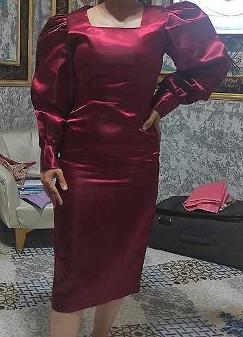 s Beden Bordo saten elbise