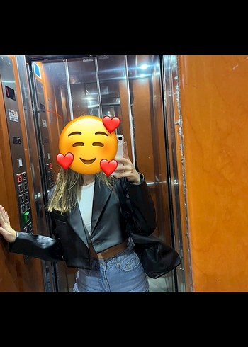 Pull and Bear Pull And Bear Deri Crop Blazer Ceket
