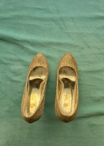 Altın Renkli  Topuklu Kadın Ayakkabı abiye - Görsel 3