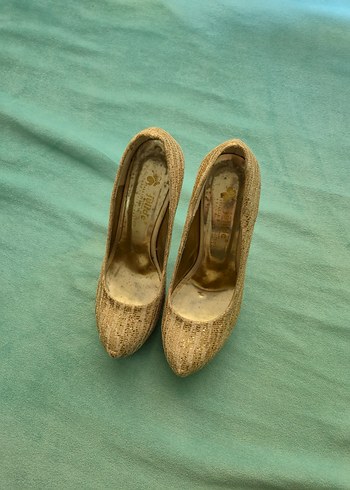 Altın Renkli  Topuklu Kadın Ayakkabı abiye - Görsel 4