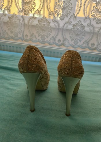 Altın Renkli  Topuklu Kadın Ayakkabı abiye - Görsel 5