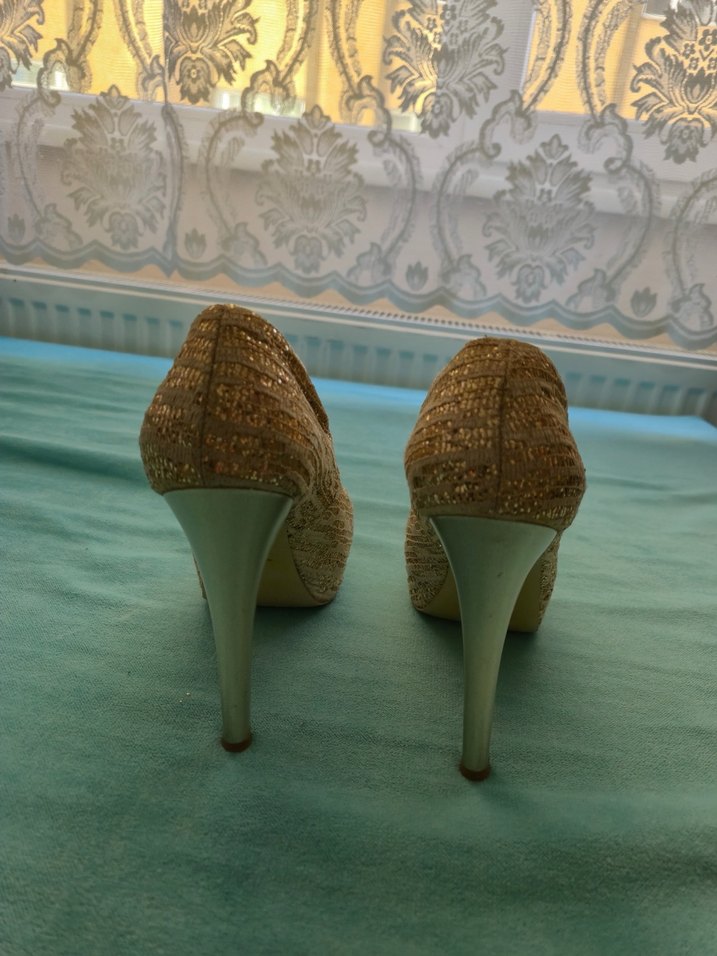Altın Renkli  Topuklu Kadın Ayakkabı abiye - Görsel 5