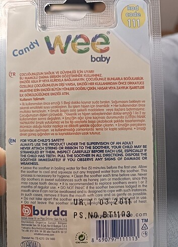  Beden Wee Baby Silikon Emzik Damaklı No:1 0-6 Ay / 841 
