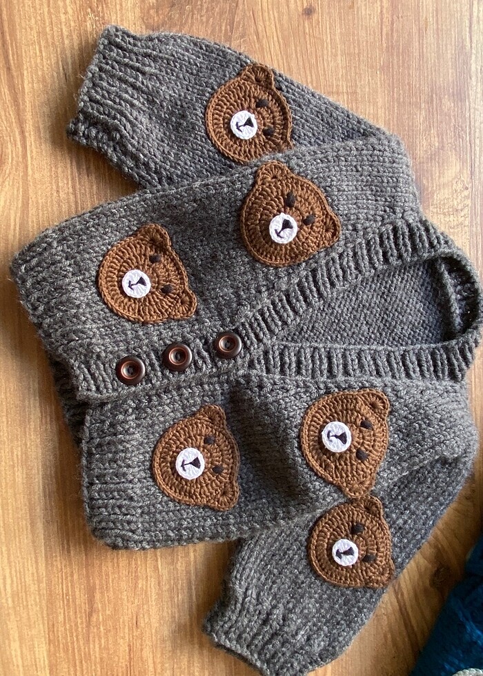 Ayıcıklı bebek çocuk hırkası - Görsel 2